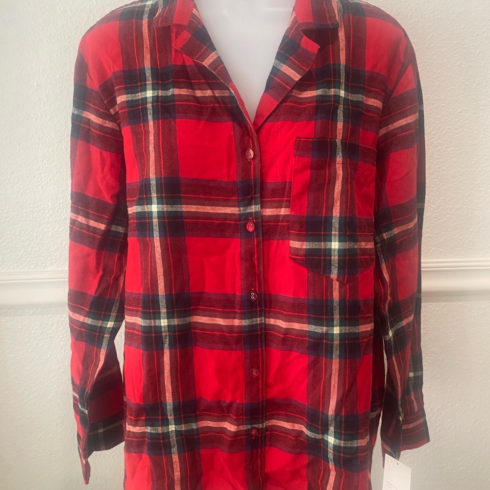 Stars Above Red Plaid Pajama Top
